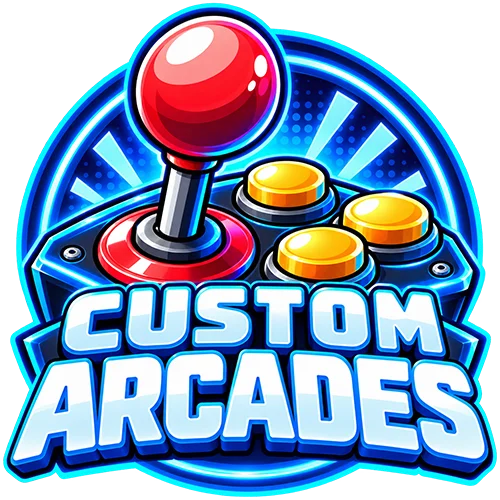 Custom Arcades category graphic featuring an arcade joystick and colorful buttons